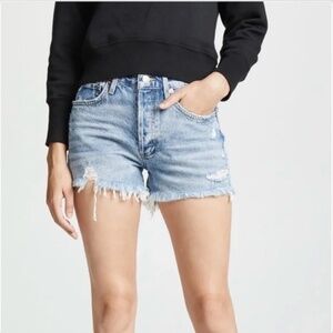 Agolde Parker button fly distressed raw hem Jean shorts Size 25